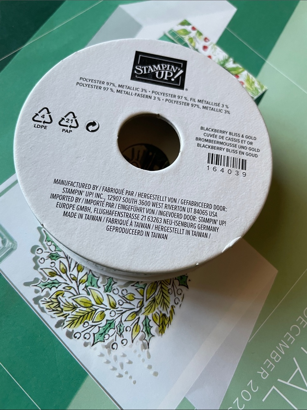 Stampin' Up! Blackberry Bliss Ribbon with Metallic Gold Edge